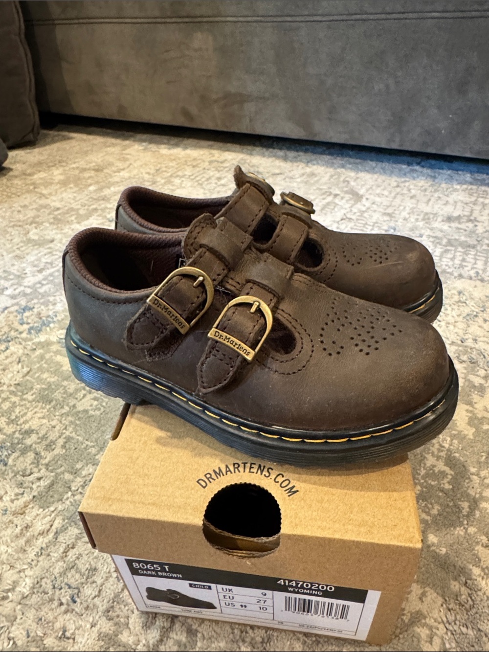 Dr. Martens Dark Brown 8065T Double-Buckle Kids Mary Jane Shoes